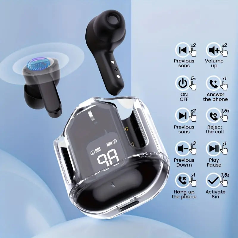 HiFi Transparent Wireless Earbuds | ENC, Dual Mic, LED Display & Charging Case