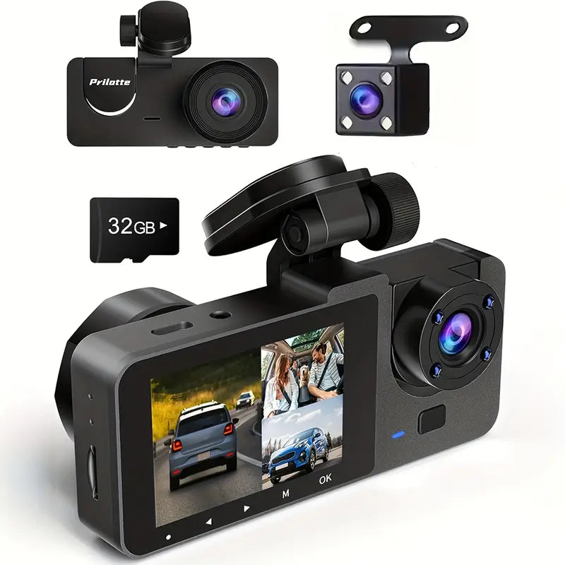 2pcs Dash Camera for Cars 1080p Car Camera Front Rear Car Camera with Free 64GB SD Card